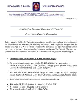 Report of the Executive Commission of UWW-Europe Activities in 2018