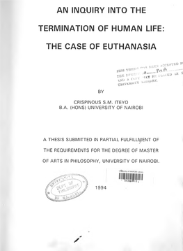 An Inquiry Into the Termination of Human Life: the Case of Euthanasia