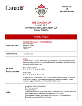 2019 CANADA CUP June 30Th, 2019 University of Calgary, Jack Simpson Gym Calgary, CANADA