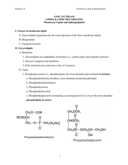 Handout 18 Membrane Lipids & Sphingolipids