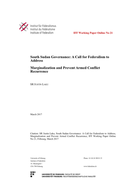 South Sudan Governance: a Call for Federalism to Address