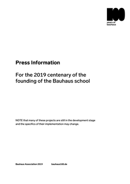 Press Information for the 2019 Centenary of the Founding of The