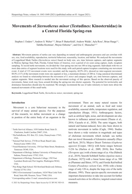 Movements of Sternotherus Minor (Testudines: Kinosternidae) in a Central Florida Spring-Run