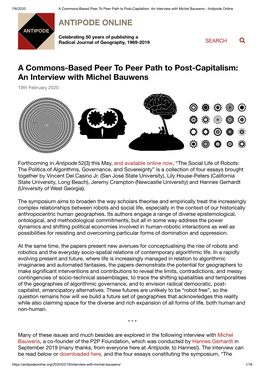 A Commons-Based Peer to Peer Path to Post-Capitalism: an Interview with Michel Bauwens - Antipode Online