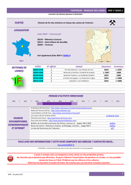 TORTERON – RESEAUX DES USINES IRSP N°18265.1 Inventaire Des Réseaux Spéciaux Et Particuliers