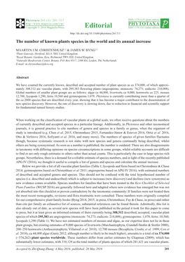 The Number of Known Plants Species in the World and Its Annual Increase