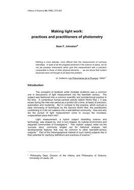 Making Light Work: Practices and Practitioners of Photometry