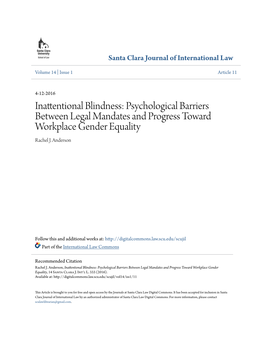 Inattentional Blindness: Psychological Barriers Between Legal Mandates and Progress Toward Workplace Gender Equality Rachel J