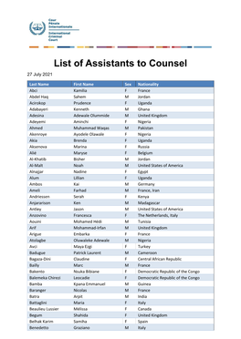 List of Assistants to Counsel