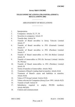 Telecommunications (Transfer) (Jersey) Regulations 2002 ______