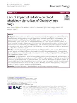 Lack of Impact of Radiation on Blood Physiology Biomarkers Of