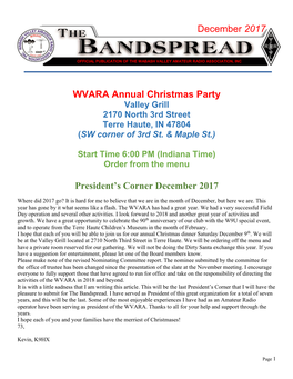 December 2017 WVARA Annual Christmas Party President's Corner