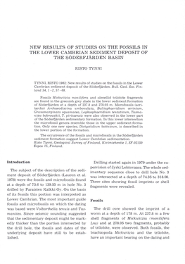 New Results of Studies on the Fossils in the Lower Cambrian Sediment Deposit of the Söderfjärden Basin