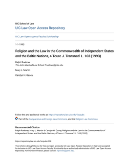 Religion and the Law in the Commonwealth of Independent States and the Baltic Nations, 4 Touro J. Transnat'l L. 103 (1993)