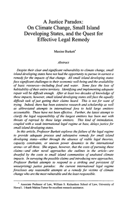 On Climate Change, Small Island Developing States, and the Quest for Effective Legal Remedy