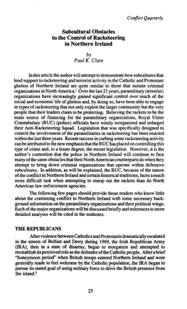 Subcultural Obstacles to the Control of Racketeering in Northern Ireland by Paul K.Clare