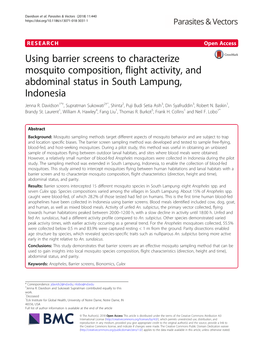 Using Barrier Screens to Characterize Mosquito Composition, Flight Activity, and Abdominal Status in South Lampung, Indonesia Jenna R