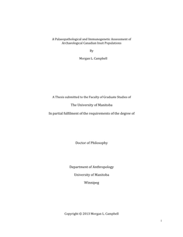 The University of Manitoba in Partial Fulfilment of the Requirements of The