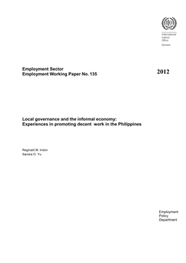 Local Governance and the Informal Economy: Experiences in Promoting Decent Work in the Philippines