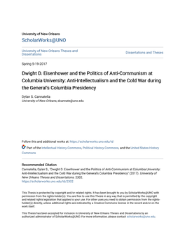 Dwight D. Eisenhower and the Politics of Anti-Communism at Columbia University: Anti-Intellectualism and the Cold War During the General's Columbia Presidency