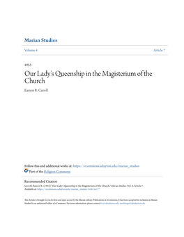 Our Lady's Queenship in the Magisterium of the Church Eamon R