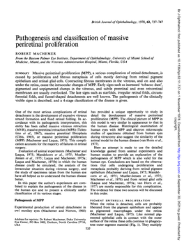 Pathogenesis and Classification of Massive Periretinal Proliferation
