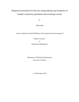 Integrated Assessment of Water Use and Greenhouse Gas Footprints of Canada’S Electricity Generation and Oil and Gas Sectors