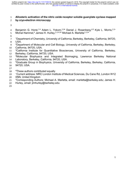 Allosteric Activation of the Nitric Oxide Receptor Soluble Guanylate Cyclase Mapped 2 by Cryo-Electron Microscopy 3 4 Benjamin G