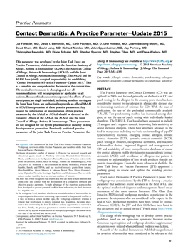 Contact Dermatitis: a Practice Parametereupdate 2015