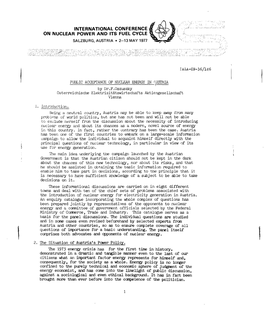 PUBLIC ACCEPTANCE of NUCLEAR ENERGY in AUSTRIA by Dr.P.Oszuszky Osterreichische Elektrizitatswirtschafts Aktiengesellschaft Vienna 1