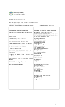 BOLETIN OFICIAL MUNICIPAL DEPARTAMENTO DE LEGISLACIÓN Y DOCUMENTACION Año MMXIX Nº 2504 Responsable Boletín Munici