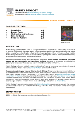 MATRIX BIOLOGY Affiliated with the American Society for Matrix Biology Affiliated with the International Society for Matrix Biology