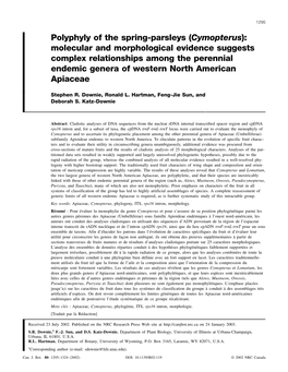 Cymopterus): Molecular and Morphological Evidence Suggests Complex Relationships Among the Perennial Endemic Genera of Western North American Apiaceae