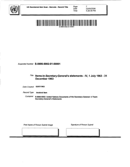 Title Items-In-Secretary-General's Statements - IV, 1 July 1963 - 31 December 1963