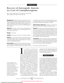 Recovery of Anterograde Amnesia in a Case of Craniopharyngioma