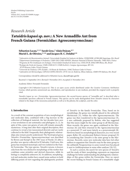 Tatuidris Kapasi Sp. Nov.: a New Armadillo Ant from French Guiana (Formicidae: Agroecomyrmecinae)