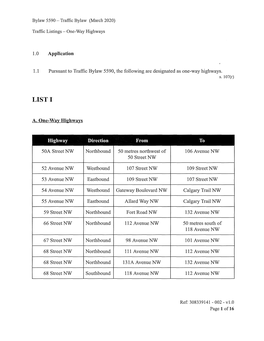 Traffic Listing One-Way Highways