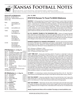 Kansas Football Notes