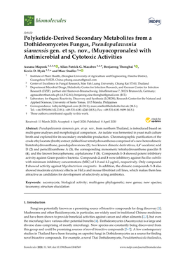 Polyketide-Derived Secondary Metabolites from a Dothideomycetes Fungus, Pseudopalawania Siamensis Gen