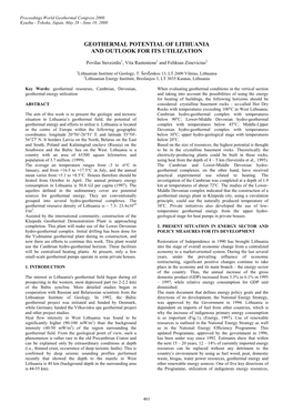 Geothermal Potential of Lithuania and Outlook for Its Utilization