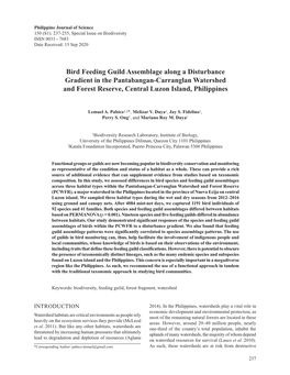 Bird Feeding Guild Assemblage Along a Disturbance Gradient in the Pantabangan-Carranglan Watershed and Forest Reserve, Central Luzon Island, Philippines