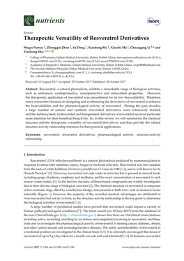 Therapeutic Versatility of Resveratrol Derivatives