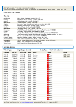Arriva London (PF1144582, PK0002084, PK0002261) Arriva London North Limited; Arriva London South Limited, 16 Watsons Road, Wood Green, London, N22 7TZ