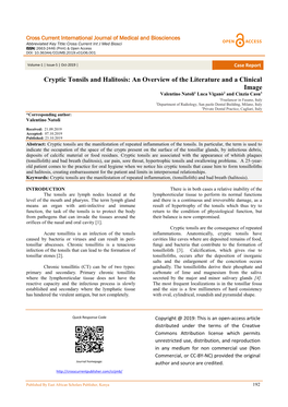 Cryptic Tonsils and Halitosis: an Overview of the Literature and a Clinical Image Valentino Natoli1 Luca Viganò2 and Cinzia Casu3