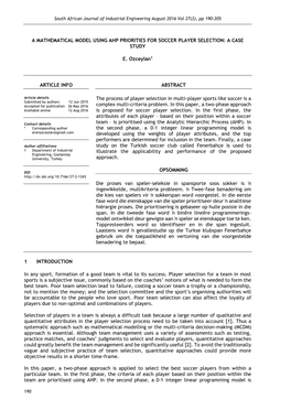 A Mathematical Model Using Ahp Priorities for Soccer Player Selection: a Case Study