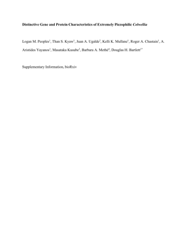 Distinctive Gene and Protein Characteristics of Extremely Piezophilic Colwellia Logan M. Peoples1, Than S. Kyaw1, Juan A. Ugalde