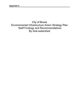 City of Bowie Environmental Infrastructure Action Strategy Plan Staff Findings and Recommendations by Sub-Watershed