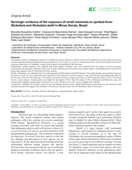 Serologic Evidence of the Exposure of Small Mammals to Spotted-Fever Rickettsia and Rickettsia Bellii in Minas Gerais, Brazil