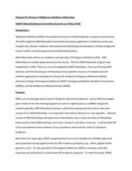 Proposal for Review of Wilderness Medicine Fellowships SAEM