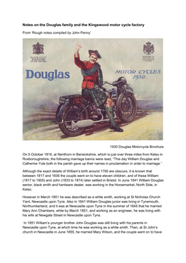 Notes on the Douglas Family and the Kingswood Motor Cycle Factory